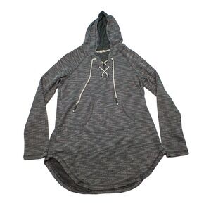 Charmed Hearts‎ Gray Marled Lace Up Hoodie Tunic Top Women's Size L Long Sleeve